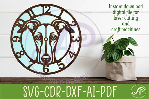 Greyhound Dog clock wall clock laser cut file 1 SVG APInspireddesigns 