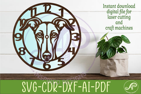 Greyhound Dog clock wall clock laser cut file 1 SVG APInspireddesigns 