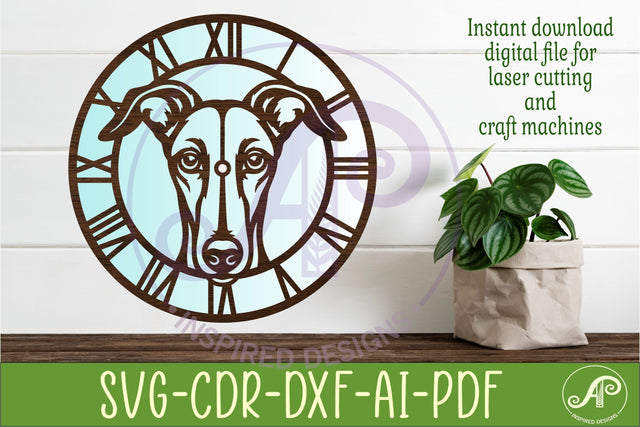 Greyhound Dog clock wall clock laser cut file 1 SVG APInspireddesigns 
