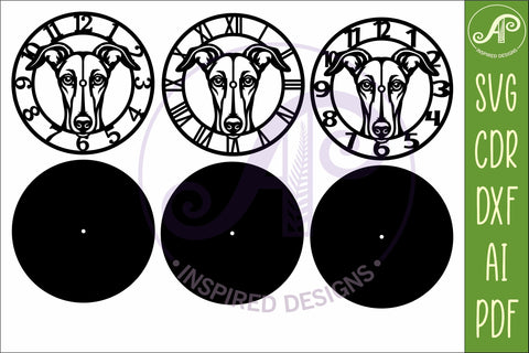 Greyhound Dog clock wall clock laser cut file 1 SVG APInspireddesigns 
