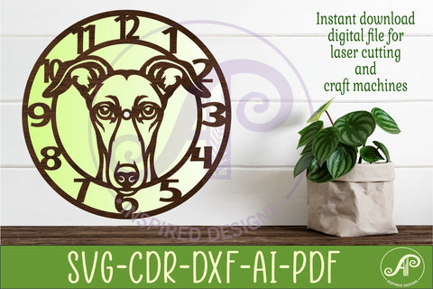 Greyhound Dog clock wall clock laser cut file 2 SVG APInspireddesigns 