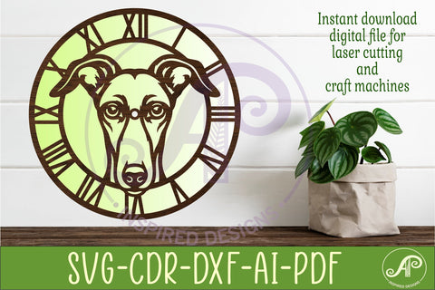 Greyhound Dog clock wall clock laser cut file 2 SVG APInspireddesigns 