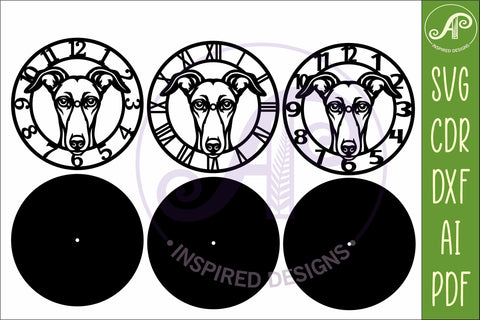 Greyhound Dog clock wall clock laser cut file 2 SVG APInspireddesigns 