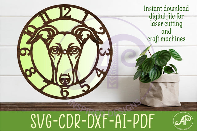 Greyhound Dog clock wall clock laser cut file 2 SVG APInspireddesigns 