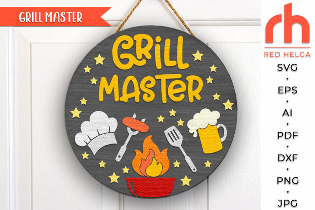 Grill Master SVG, Layered Door Sign Cut File, Summer Hanger SVG RedHelgaArt 