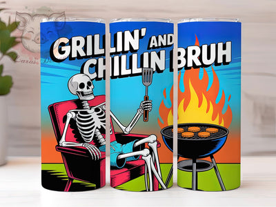 Grillin and Chillin 20oz Tumbler Wrap, Skeleton Humor, Cool Dad Quote, Father’s Day Gift, BBQ Dad, 20oz Tumbler Wrap, Sublimation PNG Sublimation Lara' s Designs 
