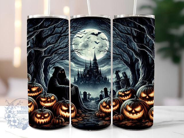 Grim Reaper 20oz Skinny Tumbler, Autumn Pumpkins Skeleton Tumbler Png, Straight & Tapered Tumbler Wrap, Instant Digital Download Sublimation ToriDesigns 