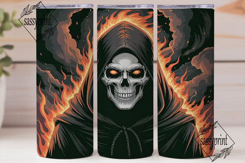 Grim Reaper Fire Skull 20oz Tumbler Wrap Sublimation sassyprint 
