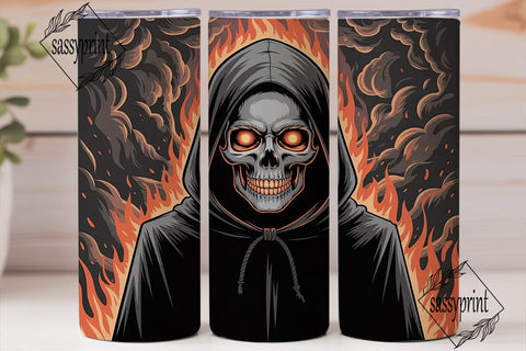 Grim Reaper Fire Skull 20oz Tumbler Wrap Sublimation sassyprint 