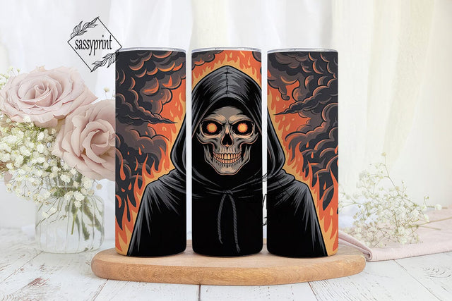 Grim Reaper Fire Skull 20oz Tumbler Wrap Sublimation sassyprint 