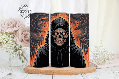 Grim Reaper Fire Skull 20oz Tumbler Wrap Sublimation sassyprint 