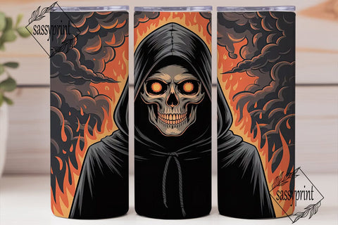 Grim Reaper Fire Skull 20oz Tumbler Wrap Sublimation sassyprint 
