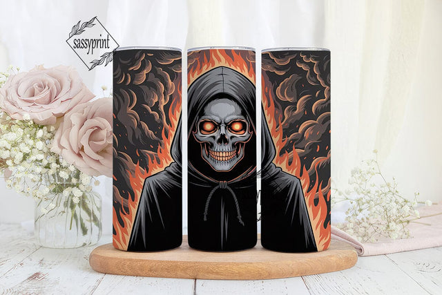 Grim Reaper Fire Skull 20oz Tumbler Wrap Sublimation sassyprint 