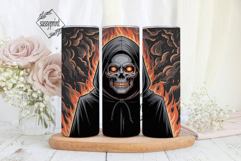 Grim Reaper Fire Skull 20oz Tumbler Wrap Sublimation sassyprint 