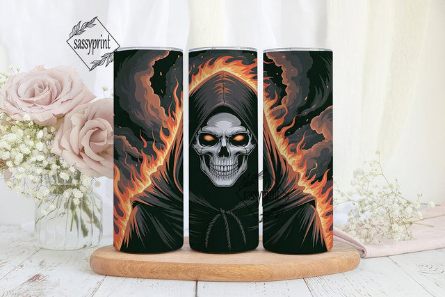 Grim Reaper Fire Skull 20oz Tumbler Wrap Sublimation sassyprint 