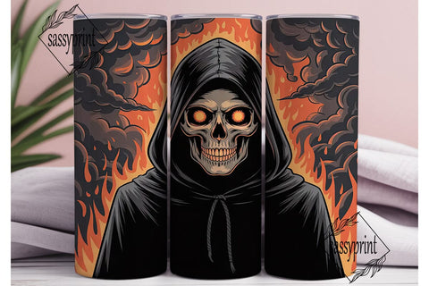 Grim Reaper Fire Skull 20oz Tumbler Wrap Sublimation sassyprint 