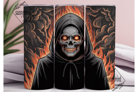 Grim Reaper Fire Skull 20oz Tumbler Wrap Sublimation sassyprint 