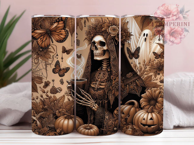 Grim Reaper Ghost Pumpkin Halloween Tumbler, Ghost Coffee Wrap, Bat Pumpkin Cup, 20Oz Sublimation Design, Gothic Autumn Drinkware, Floral Halloween Mug, Spooky Fall Tumbler Sublimation Li Zamperini 