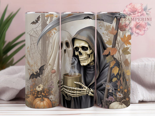 Grim Reaper Ghost Pumpkin Halloween Tumbler, Ghost Coffee Wrap, Bat Pumpkin Cup, 20Oz Sublimation Design, Gothic Autumn Drinkware, Floral Halloween Mug, Spooky Fall Tumbler Sublimation Li Zamperini 