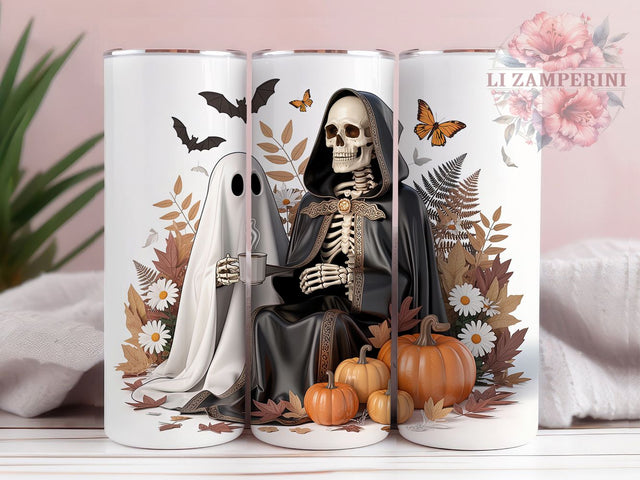 Grim Reaper Ghost Pumpkin Halloween Tumbler, Ghost Coffee Wrap, Bat Pumpkin Cup, 20Oz Sublimation Design, Gothic Autumn Drinkware, Floral Halloween Mug, Spooky Fall Tumbler Sublimation Li Zamperini 
