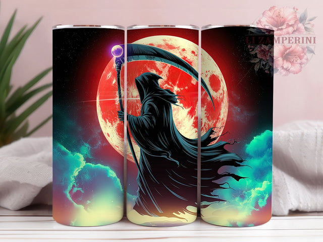 Grim Reaper Gothic Halloween Tumbler, Halloween Grim Reaper Wrap, Spooky Skeleton Sublimation, Haunted Reaper Drinkware, Gothic Halloween Tumbler, Scary Grim Reaper Design, Dark Halloween Wrap Sublimation Li Zamperini 