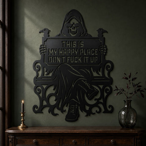 Grim Reaper Sign Laser SVG | This Is My Happy Place Svg | Skeleton Metal Art | Halloween DXF | Plasma Cut File | CNC Wall Decor SVG HappyDesignStudio 