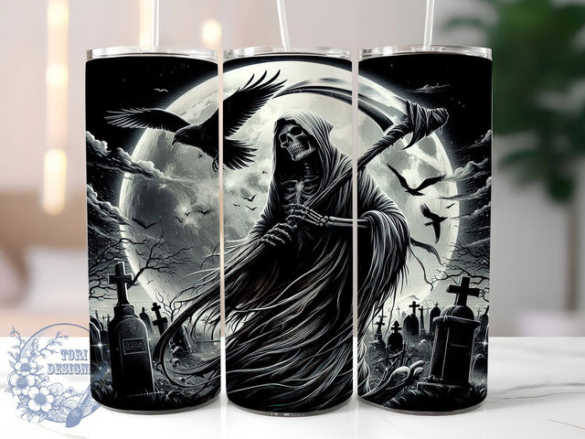 Grim Reaper Skull Gothic Halloween Tumbler, Halloween Skull Wrap, Scary Skeleton Tumbler, Gothic Reaper Sublimation, Horror Tumbler Design, Spooky Halloween Drinkware, Dark Grim Reaper Cup Sublimation ToriDesigns 