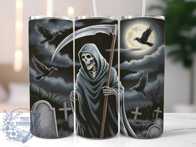 Grim Reaper Skull Gothic Halloween Tumbler, Halloween Skull Wrap, Scary Skeleton Tumbler, Gothic Reaper Sublimation, Horror Tumbler Design, Spooky Halloween Drinkware, Dark Grim Reaper Cup Sublimation ToriDesigns 