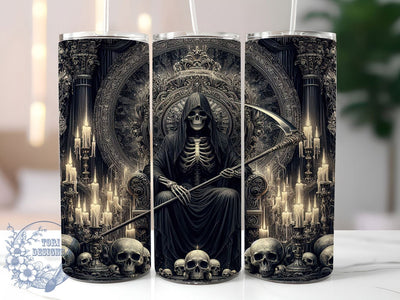 Grim Reaper Skull Gothic Tumbler, Gothic Tumbler, Skull Throne, Dark Art Design, 20Oz Tumbler Wrap, Spooky Sublimation, Horror Aesthetic Sublimation ToriDesigns 