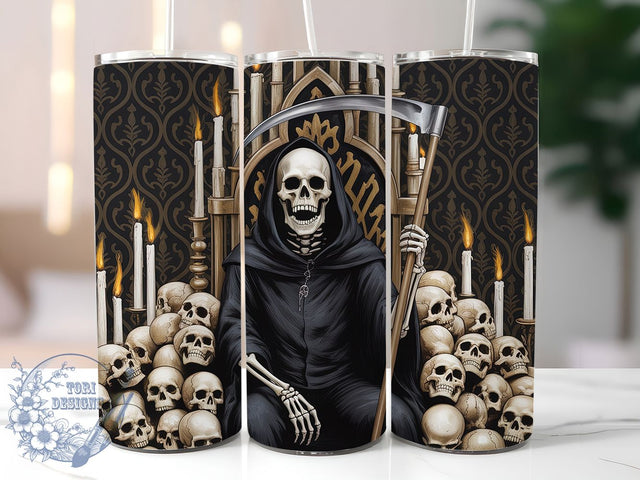 Grim Reaper Skull Gothic Tumbler, Gothic Tumbler, Skull Throne, Dark Art Design, 20Oz Tumbler Wrap, Spooky Sublimation, Horror Aesthetic Sublimation ToriDesigns 