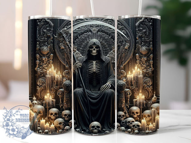 Grim Reaper Skull Gothic Tumbler, Gothic Tumbler, Skull Throne, Dark Art Design, 20Oz Tumbler Wrap, Spooky Sublimation, Horror Aesthetic Sublimation ToriDesigns 