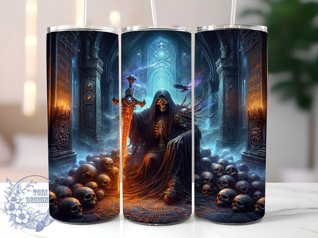 Grim Reaper Skull Gothic Tumbler, Skull Design, Grim Reaper, 20Oz Tumbler Wrap, Sublimation Drinkware, Gothic Aesthetic, Spooky Season Sublimation ToriDesigns 