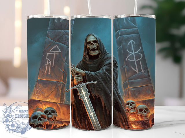 Grim Reaper Skull Gothic Tumbler, Skull Design, Grim Reaper, 20Oz Tumbler Wrap, Sublimation Drinkware, Gothic Aesthetic, Spooky Season Sublimation ToriDesigns 