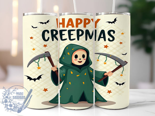 Grim Reaper Tumbler, Christmas Skeleton, Sublimation PNG, Halloween Decor, Holiday Humor, Unique Gift, 20 oz Tumbler, Spooky Christmas Sublimation ToriDesigns 