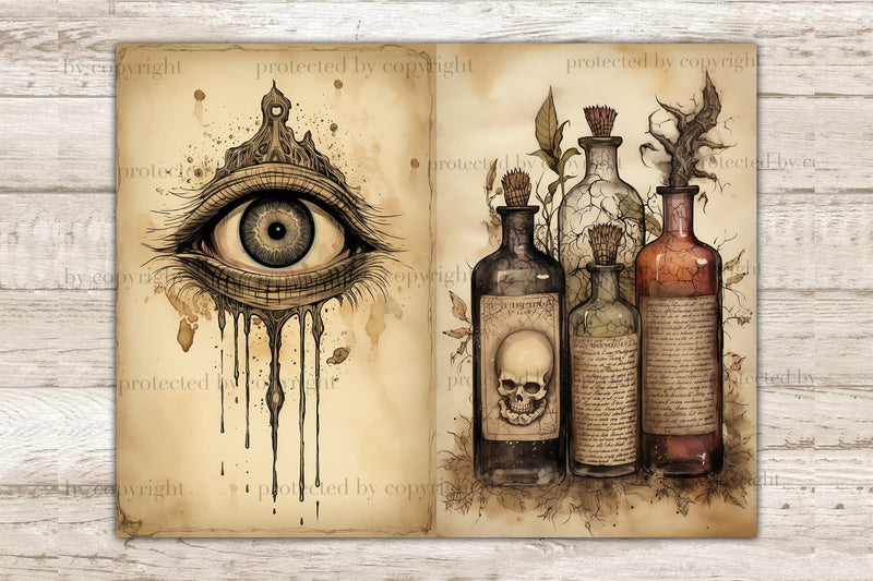 Grimoire Junk Journal Kit | Witch Scrapbook Paper - So Fontsy