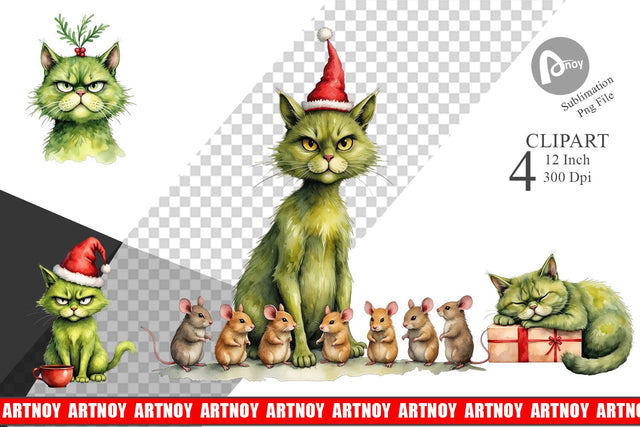 Grinchy Catsmas Clipart Sublimation artnoy 