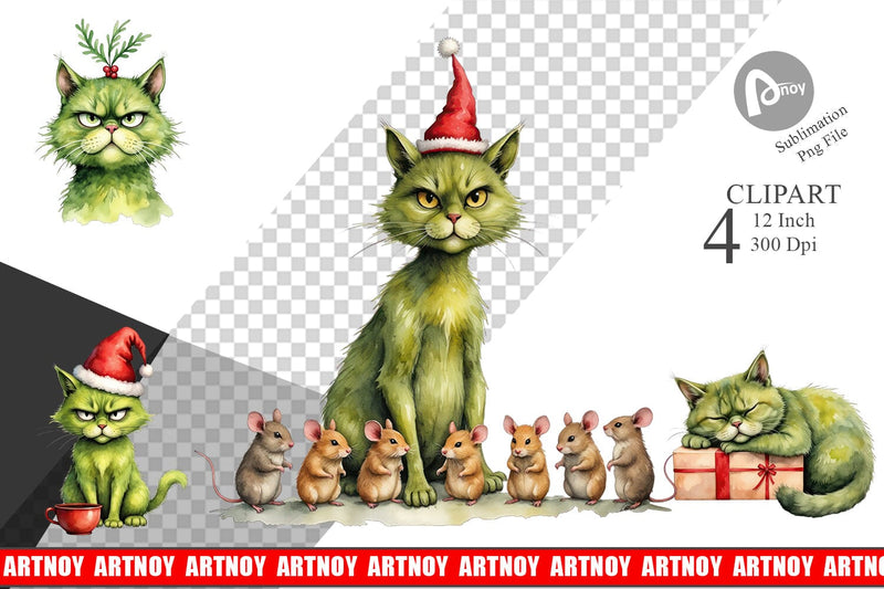 Grinchy Catsmas Clipart Sublimation artnoy 