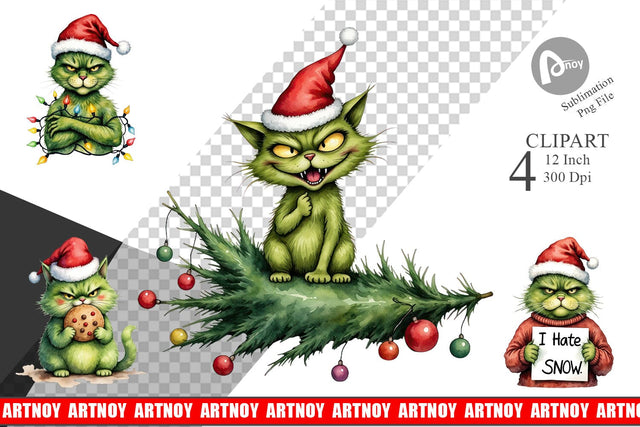 Grinchy Catsmas Clipart Sublimation artnoy 