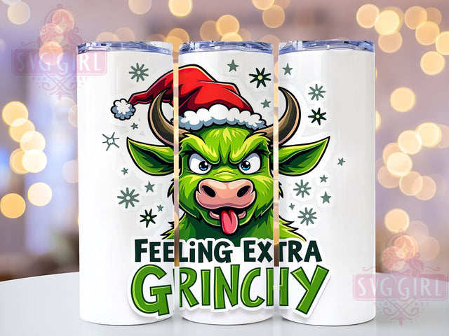 Grinchy Highland Cow Tumbler, Christmas Humor Gift, Feeling Grinchy Design, Holiday Drinkware, Cute Cow Sublimation, Festive Cow Decor, Whimsical Christmas Gift Sublimation SvggirlplusArt 