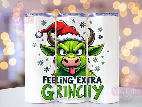 Grinchy Highland Cow Tumbler, Christmas Humor Gift, Feeling Grinchy Design, Holiday Drinkware, Cute Cow Sublimation, Festive Cow Decor, Whimsical Christmas Gift Sublimation SvggirlplusArt 