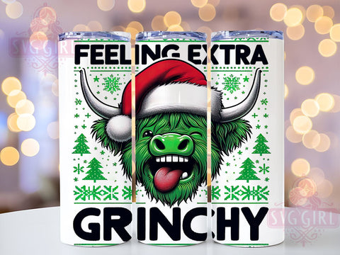 Grinchy Highland Cow Tumbler, Christmas Humor Gift, Feeling Grinchy Design, Holiday Drinkware, Cute Cow Sublimation, Festive Cow Decor, Whimsical Christmas Gift Sublimation SvggirlplusArt 