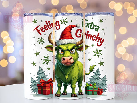 Grinchy Highland Cow Tumbler, Christmas Humor Gift, Feeling Grinchy Design, Holiday Drinkware, Cute Cow Sublimation, Festive Cow Decor, Whimsical Christmas Gift Sublimation SvggirlplusArt 