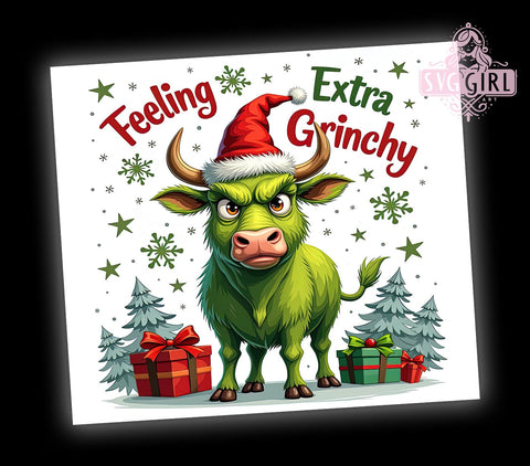 Grinchy Highland Cow Tumbler, Christmas Humor Gift, Feeling Grinchy Design, Holiday Drinkware, Cute Cow Sublimation, Festive Cow Decor, Whimsical Christmas Gift Sublimation SvggirlplusArt 
