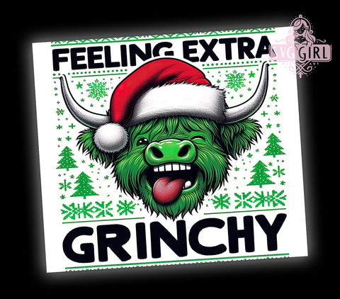 Grinchy Highland Cow Tumbler, Christmas Humor Gift, Feeling Grinchy Design, Holiday Drinkware, Cute Cow Sublimation, Festive Cow Decor, Whimsical Christmas Gift Sublimation SvggirlplusArt 