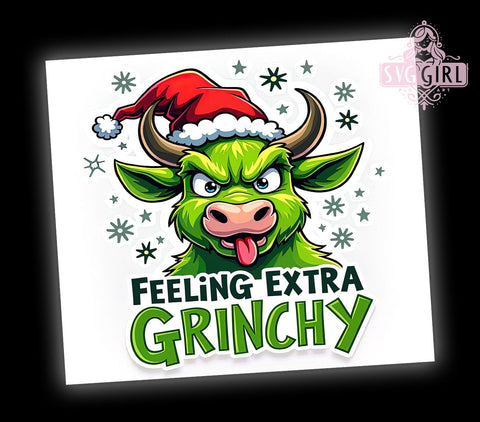 Grinchy Highland Cow Tumbler, Christmas Humor Gift, Feeling Grinchy Design, Holiday Drinkware, Cute Cow Sublimation, Festive Cow Decor, Whimsical Christmas Gift Sublimation SvggirlplusArt 