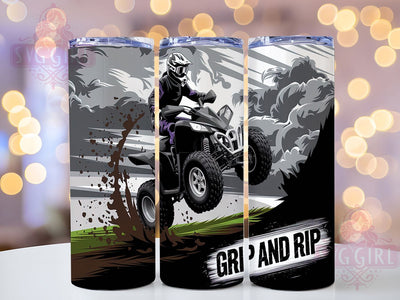 Grip and Rip ATV Tumbler Wrap, Quad 4 Wheeler Sublimation Design, 20oz Skinny Tumbler Wrap, Off-Road Adventure Tumbler, ATV Rider Gift Idea, Four Wheeler Tumbler Art Sublimation SvggirlplusArt 