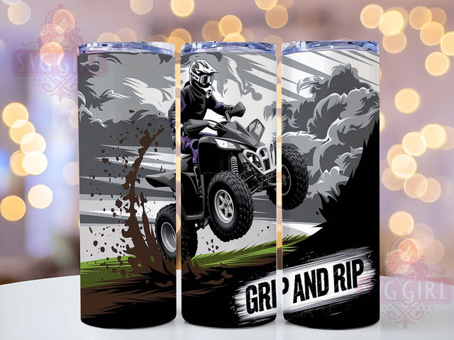 Grip and Rip ATV Tumbler Wrap, Quad 4 Wheeler Sublimation Design, 20oz Skinny Tumbler Wrap, Off-Road Adventure Tumbler, ATV Rider Gift Idea, Four Wheeler Tumbler Art Sublimation SvggirlplusArt 
