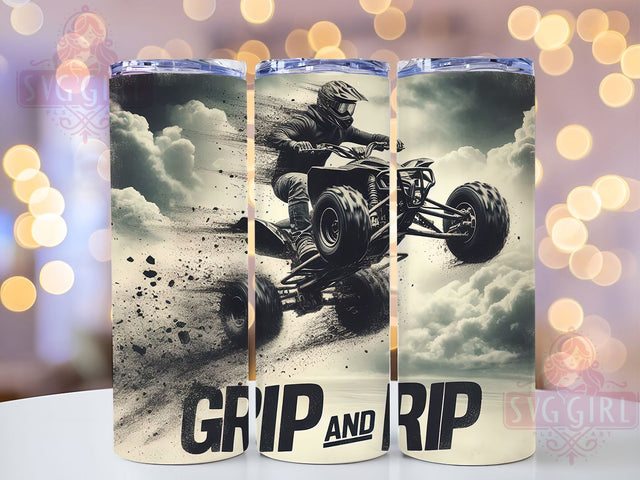 Grip and Rip ATV Tumbler Wrap, Quad 4 Wheeler Sublimation Design, 20oz Skinny Tumbler Wrap, Off-Road Adventure Tumbler, ATV Rider Gift Idea, Four Wheeler Tumbler Art Sublimation SvggirlplusArt 