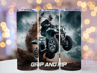 Grip and Rip ATV Tumbler Wrap, Quad 4 Wheeler Sublimation Design, 20oz Skinny Tumbler Wrap, Off-Road Adventure Tumbler, ATV Rider Gift Idea, Four Wheeler Tumbler Art Sublimation SvggirlplusArt 