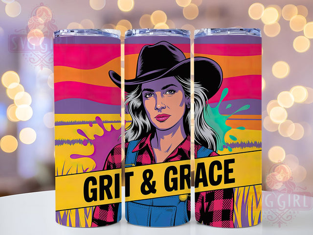 Grit And Grace 20oz Tumbler, Grit and Grace Quote, Western Cowgirl Wrap, Rustic Cowgirl Sublimation, 20oz Tumbler Wrap, Sublimation Design PNG, Country Western Gift Sublimation SvggirlplusArt 